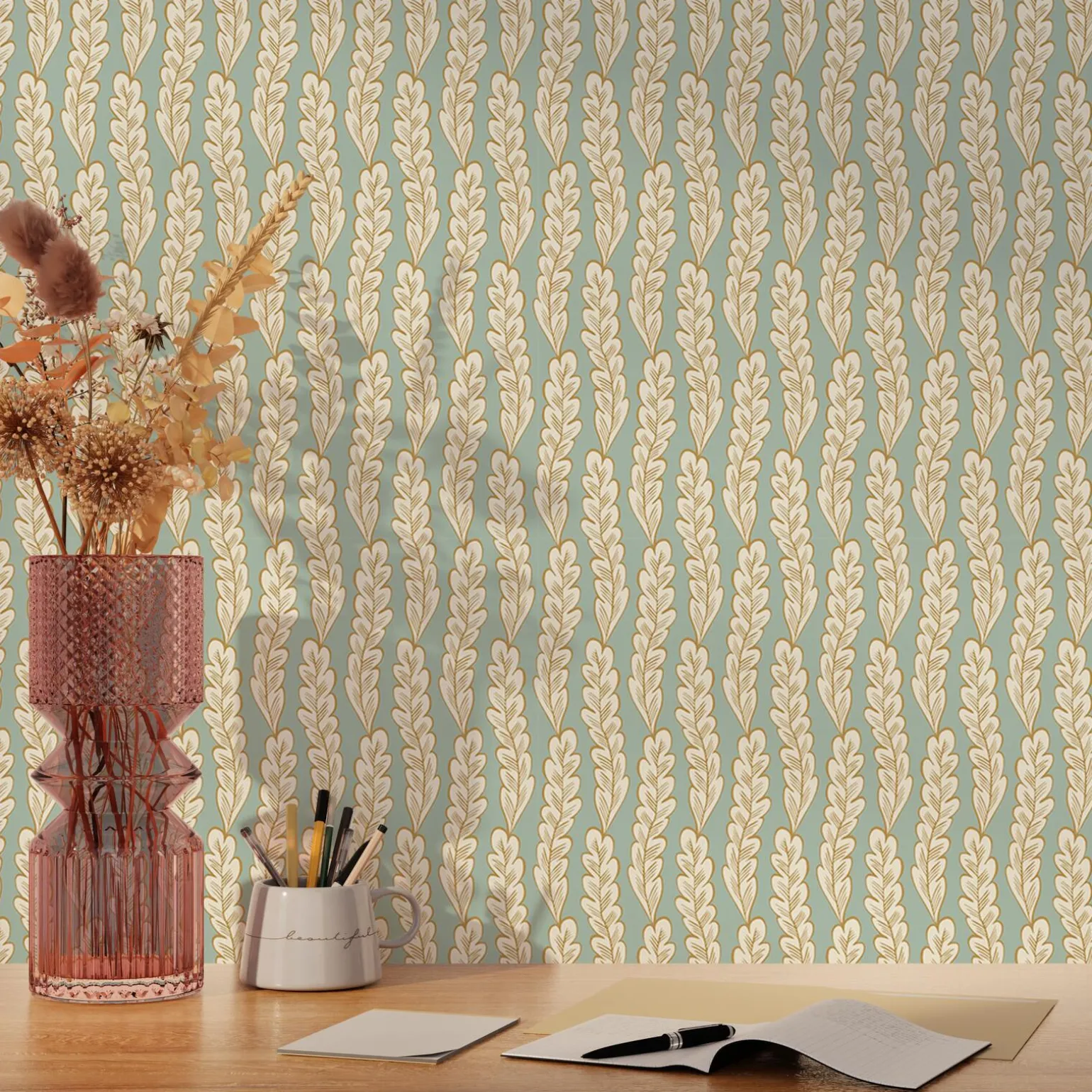 Caselio Papier peint intissé OLÉA vert de gris et doré - 4MURS