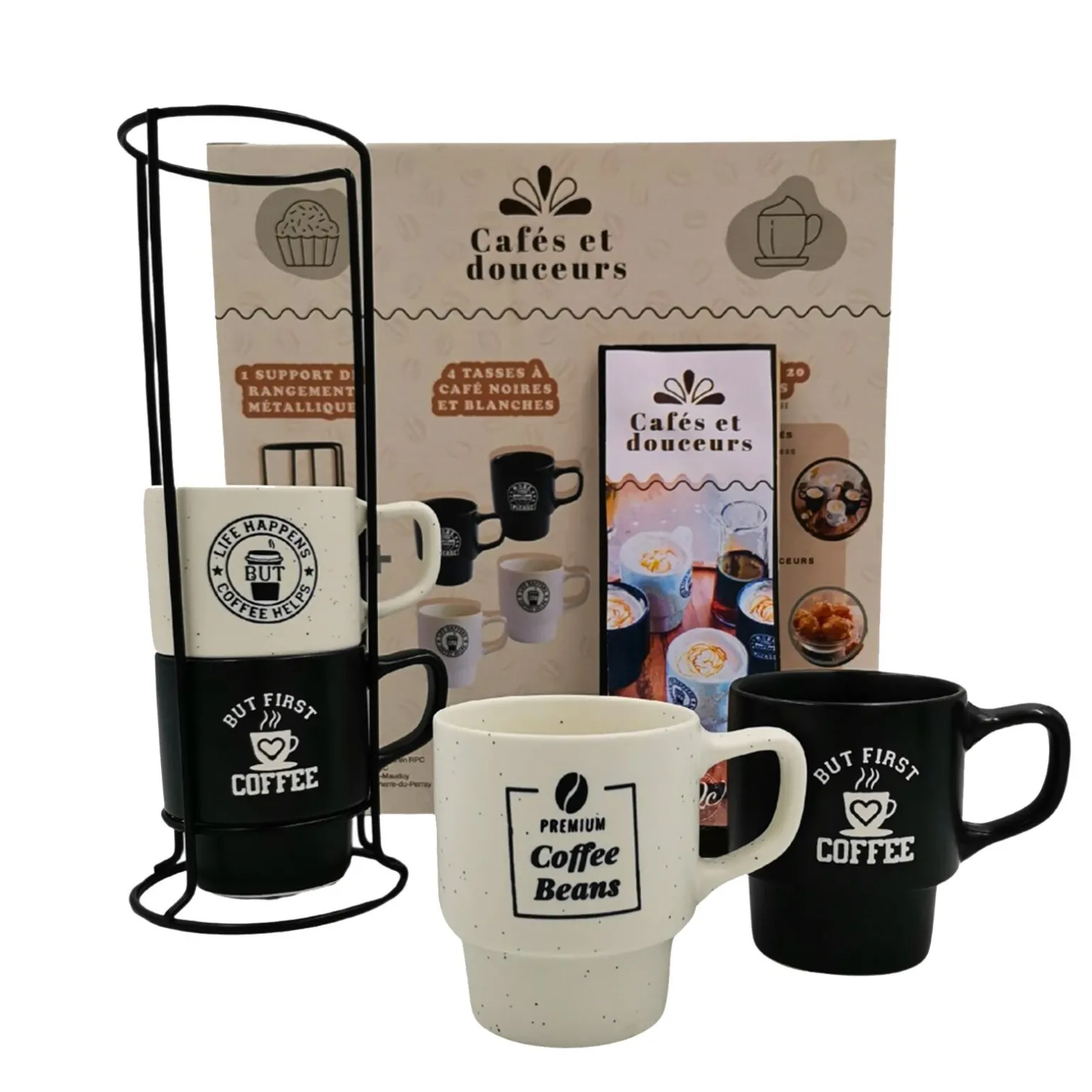 Coffret tasses CAFÉS & DOUCEURS coloris noir et blanc - 4MURS