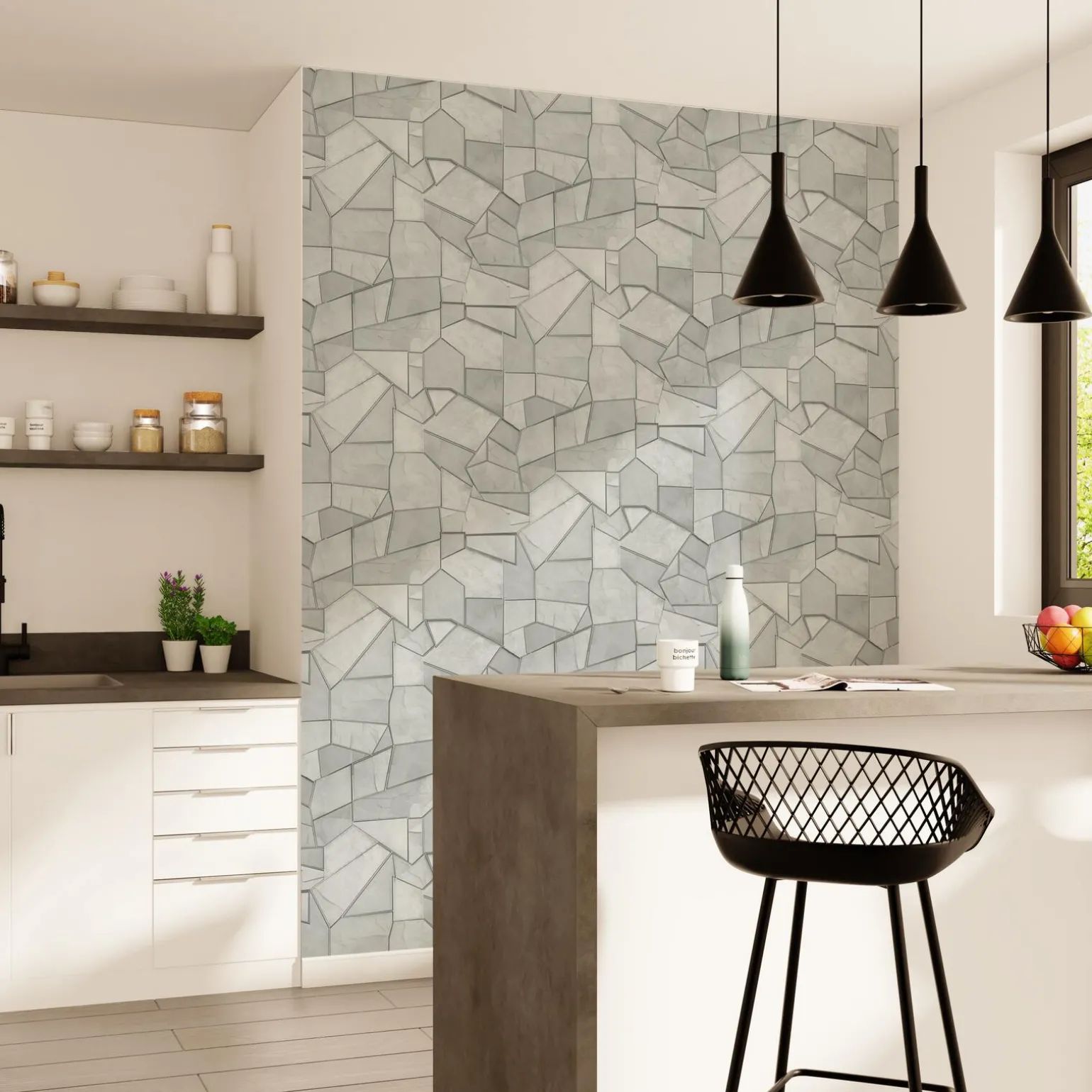 ELLE DECORATION Papier peint intissé DWEN blanc et argenté - 4MURS