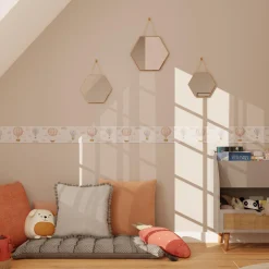 Frise intissée AIR BALLOON beige taupe, rose et bleu - 4MURS