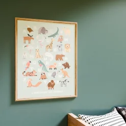 4MURS Image encadrée ABECEDAIRE LA CARTE DES ANIMAUX vert - 4MURS