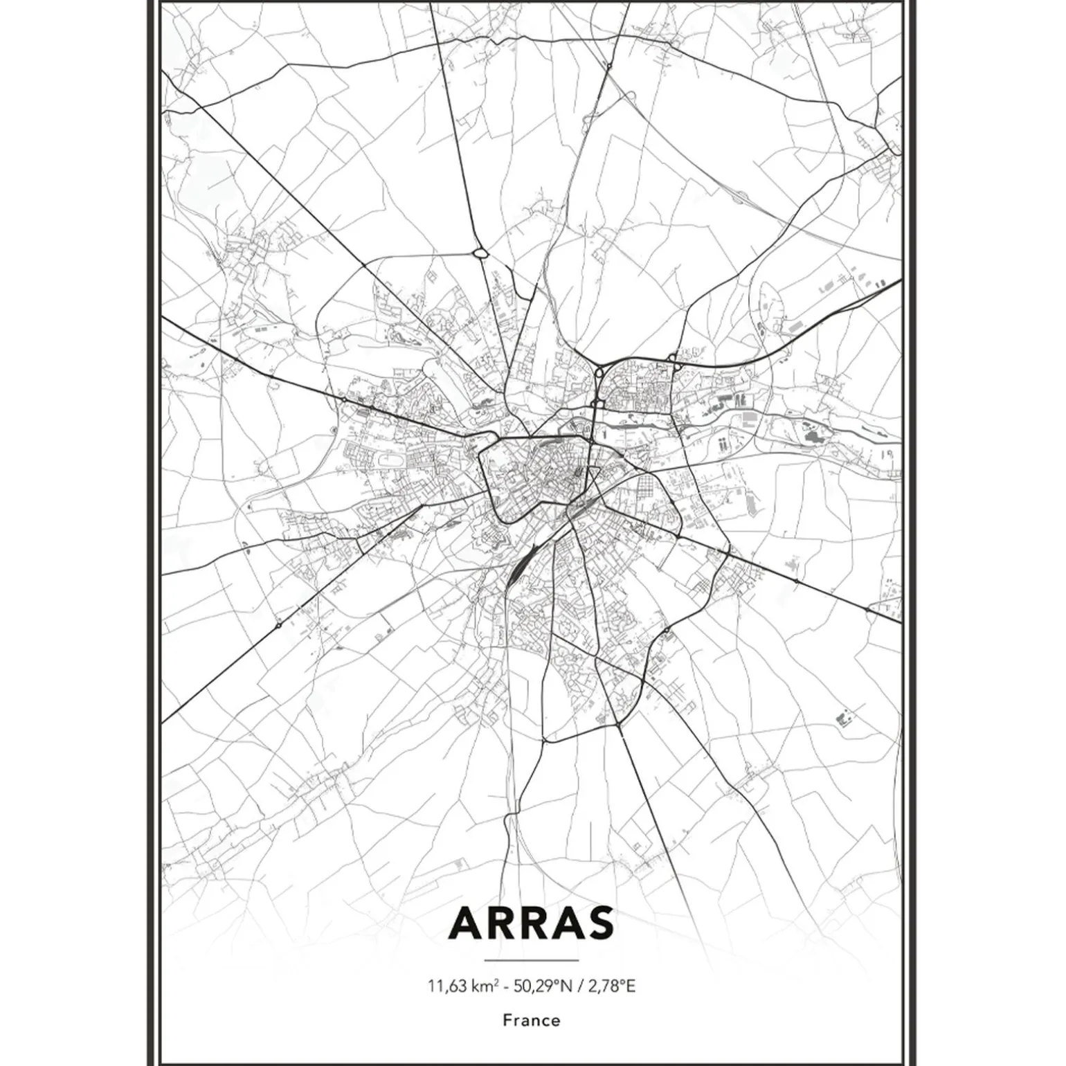4MURS Image encadrée MAP ARRAS 50 x 70 cm - 4MURS