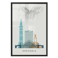 4MURS Image encadrée MAP GRENOBLE 40 x 60 cm - 4MURS