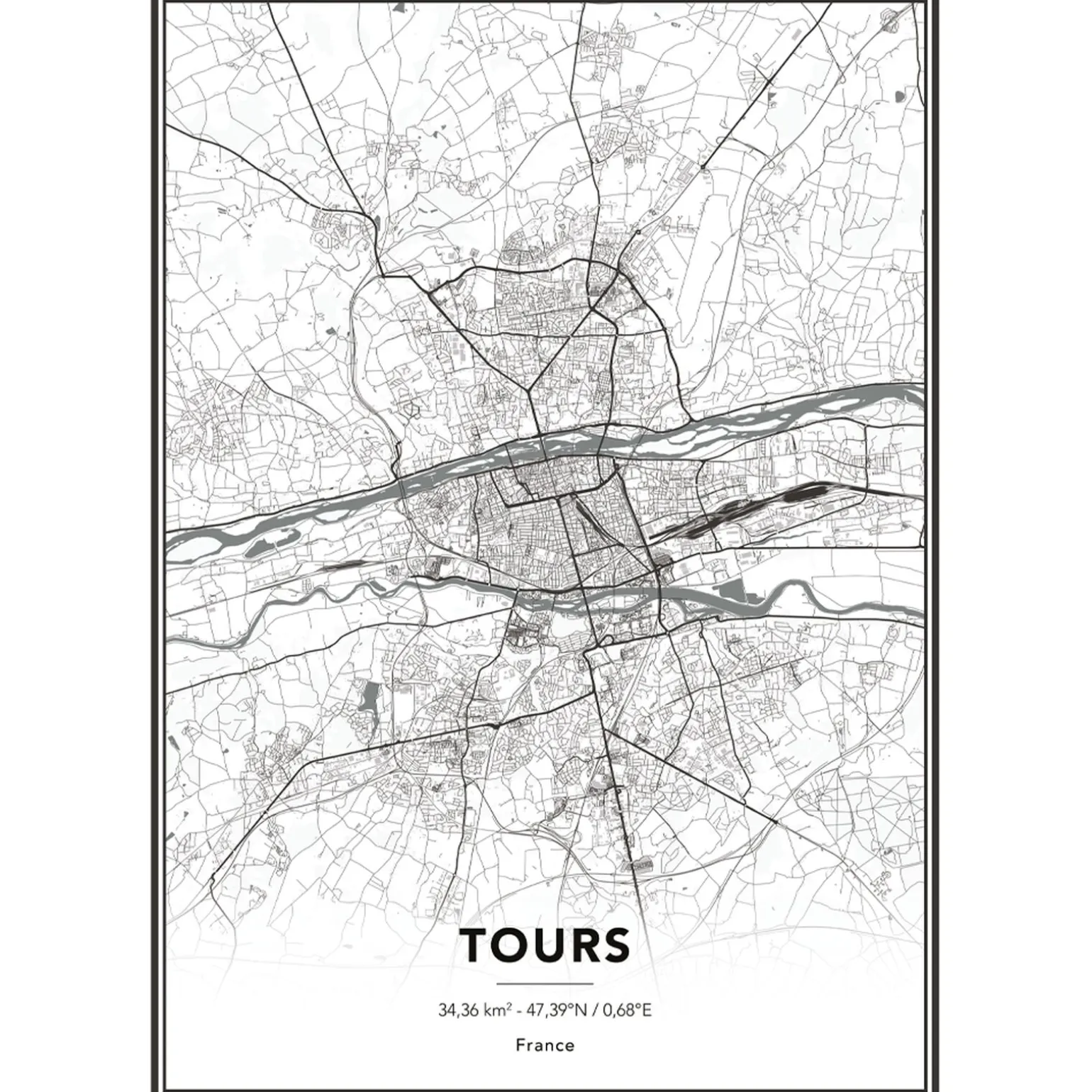 4MURS Image encadrée MAP TOURS 50 x 70 cm - 4MURS