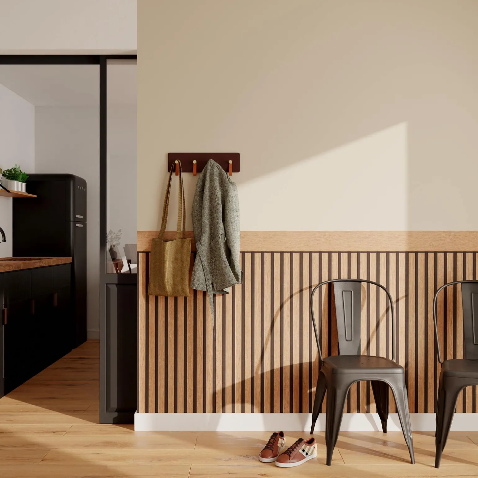 4MURS Papier peint intissé SOUBASSEMENT TASSEAUX bois clair - 4MURS