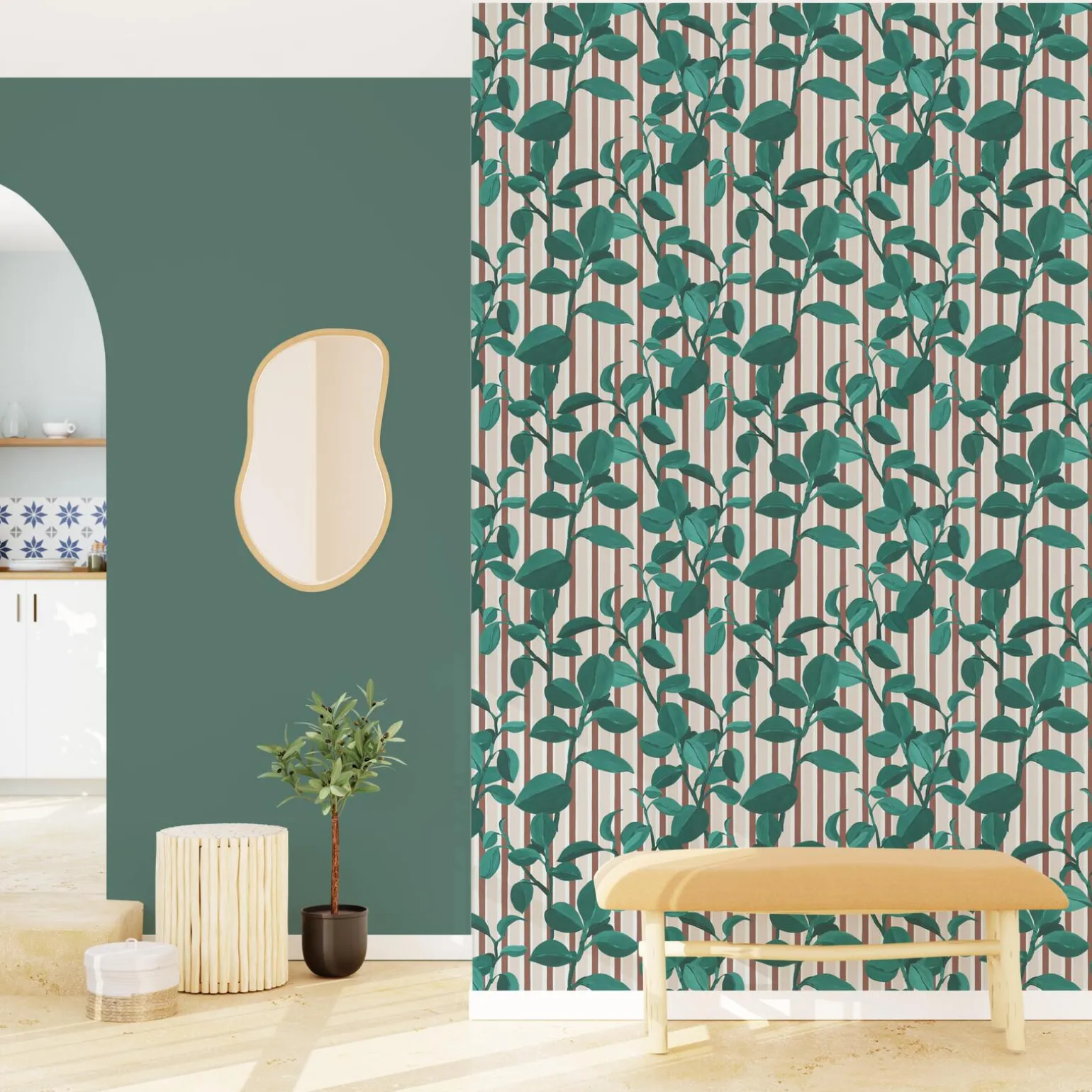 4MURS Papier peint intissé PEPEROMIA vert anglais et rose - 4MURS