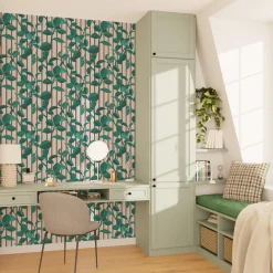 4MURS Papier peint intissé PEPEROMIA vert anglais et rose - 4MURS