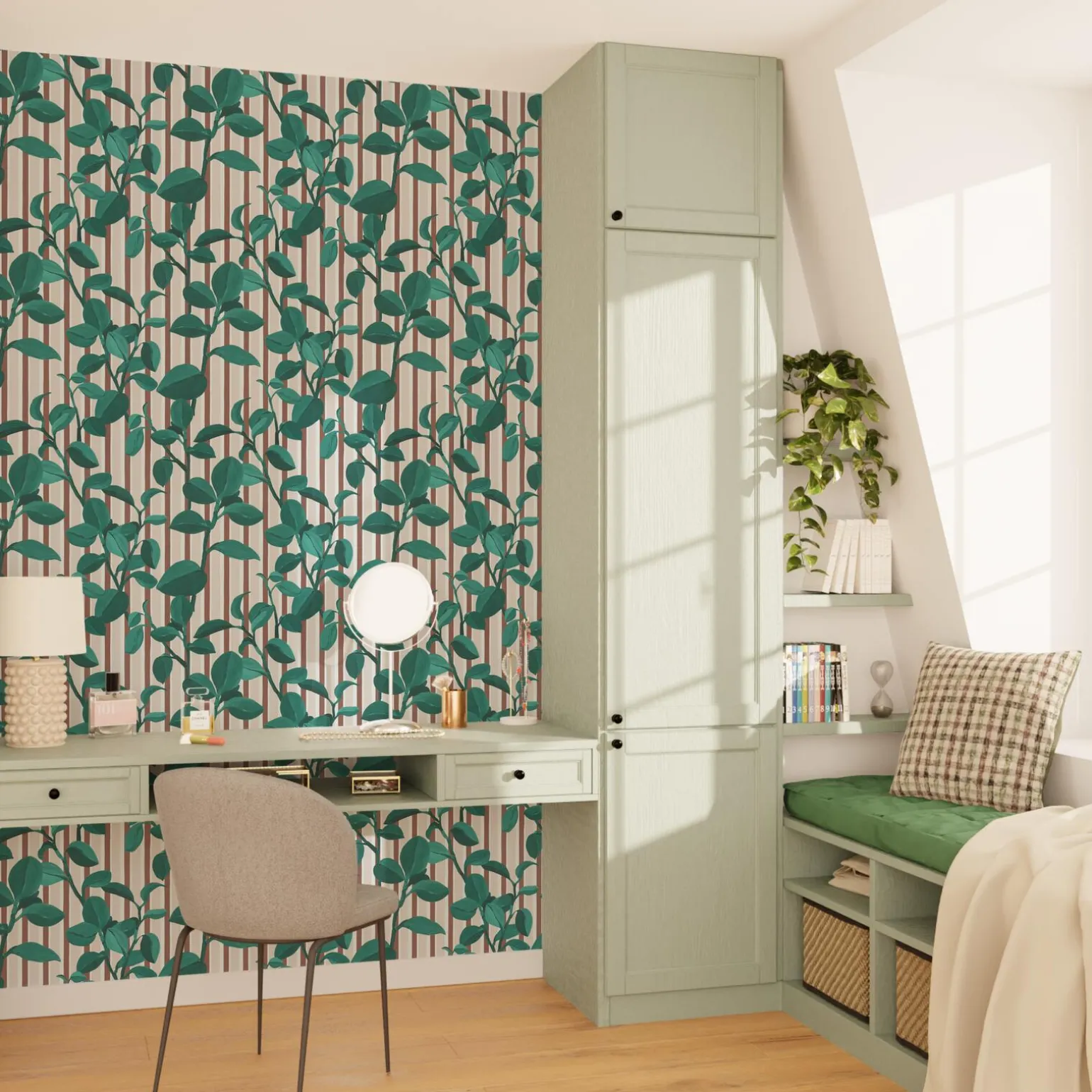 4MURS Papier peint intissé PEPEROMIA vert anglais et rose - 4MURS