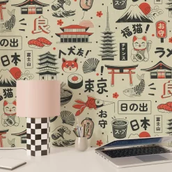 4MURS Papier peint intissé KAWAII noir et rouge orangé - 4MURS