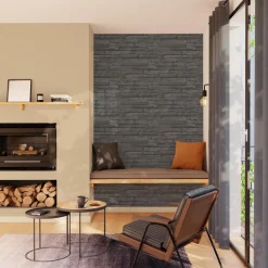 4MURS Papier peint intissé BURNT WOOD coloris Noir charbon - 4MURS