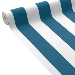 4MURS Papier peint intissé OPAL STRIPE bleu paon et blanc - 4MURS