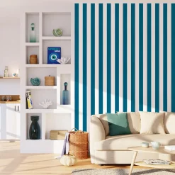 4MURS Papier peint intissé OPAL STRIPE bleu paon et blanc - 4MURS