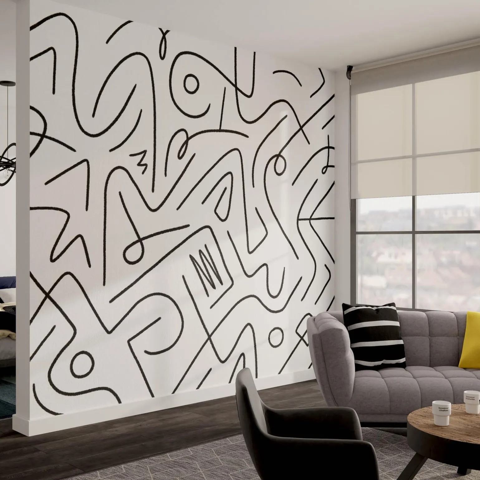 4MURS Papier peint panoramique XL BLACK LINES 300 x 270 cm - 4MURS