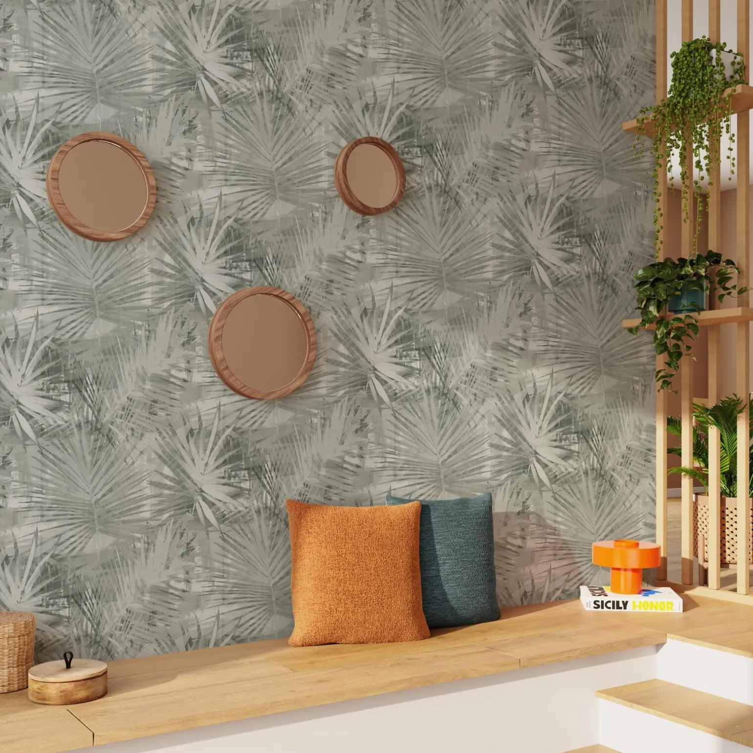4MURS Papier peint vinyle YUCCA coloris vert de gris - 4MURS