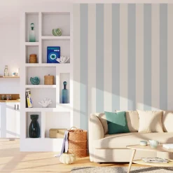 4MURS Papier peint vinyle PODIUM STRIPE bleu grisé et blanc - 4MURS