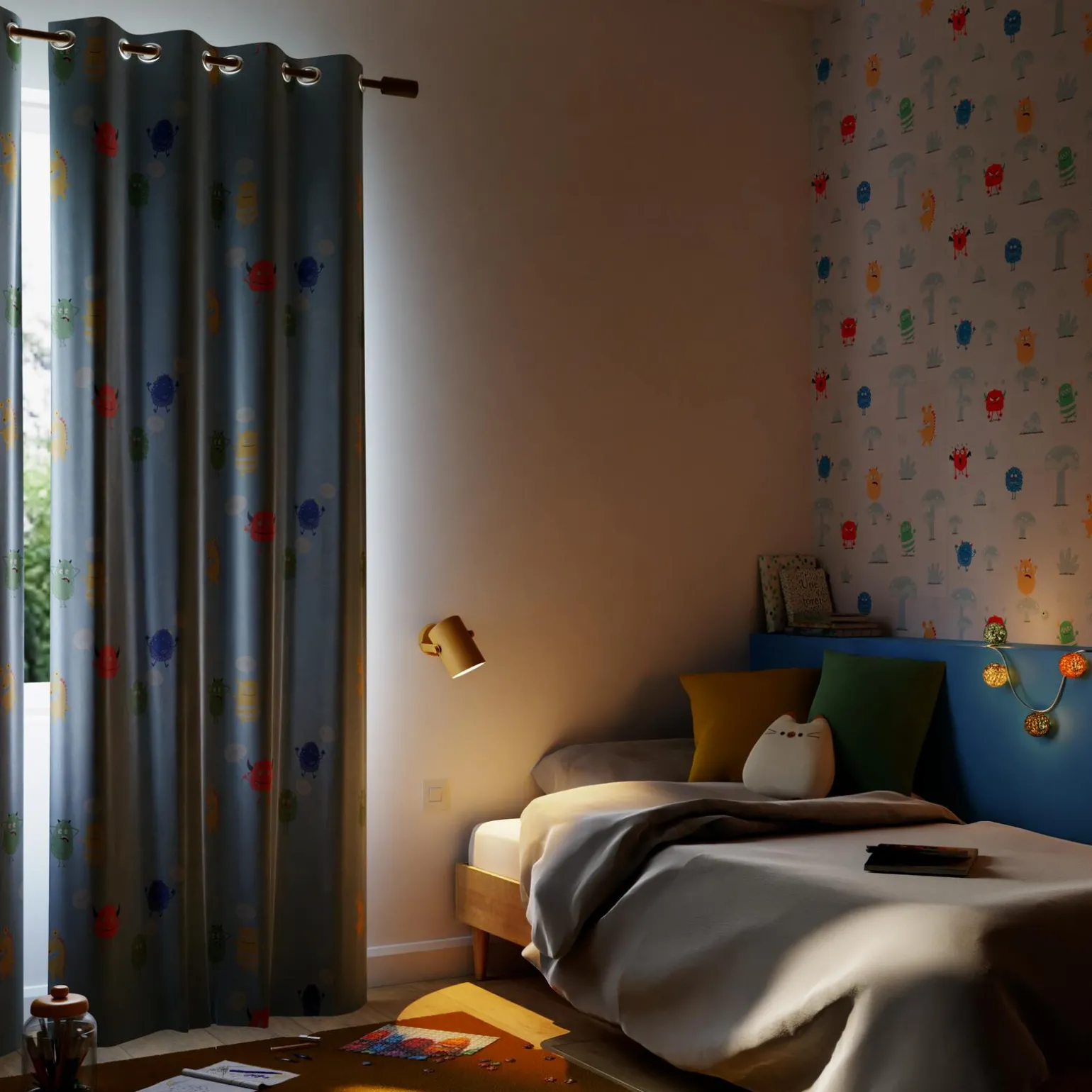 4MURS Rideau occultant CUTE MONSTER multicolore 140 x 250 cm - 4MURS