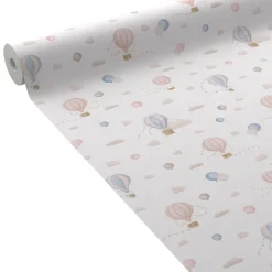 Papier peint intissé AIR BALLOON beige taupe, rose et bleu - 4MURS