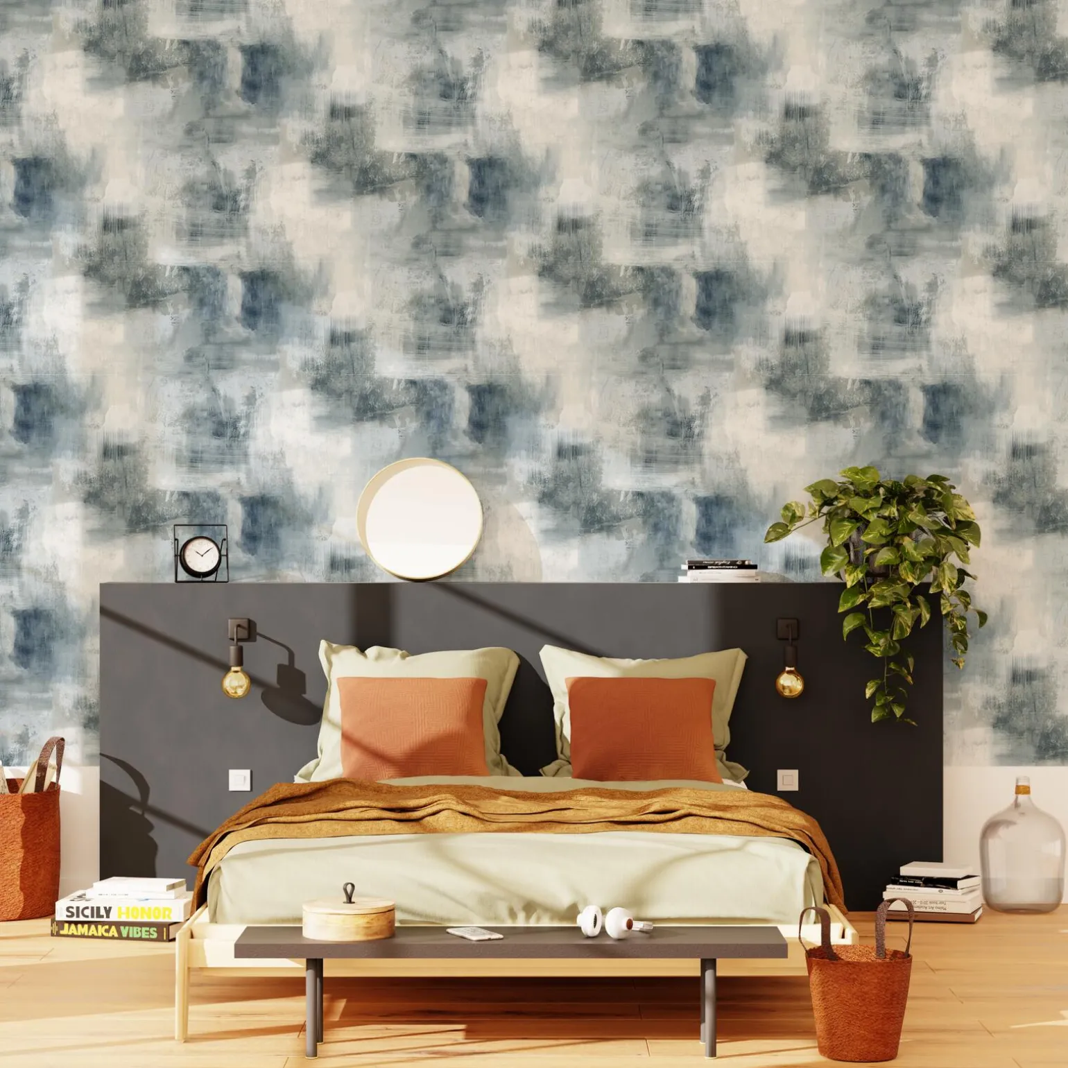 Papier peint intissé CLAPTOWN coloris gris béton bleuté - 4MURS