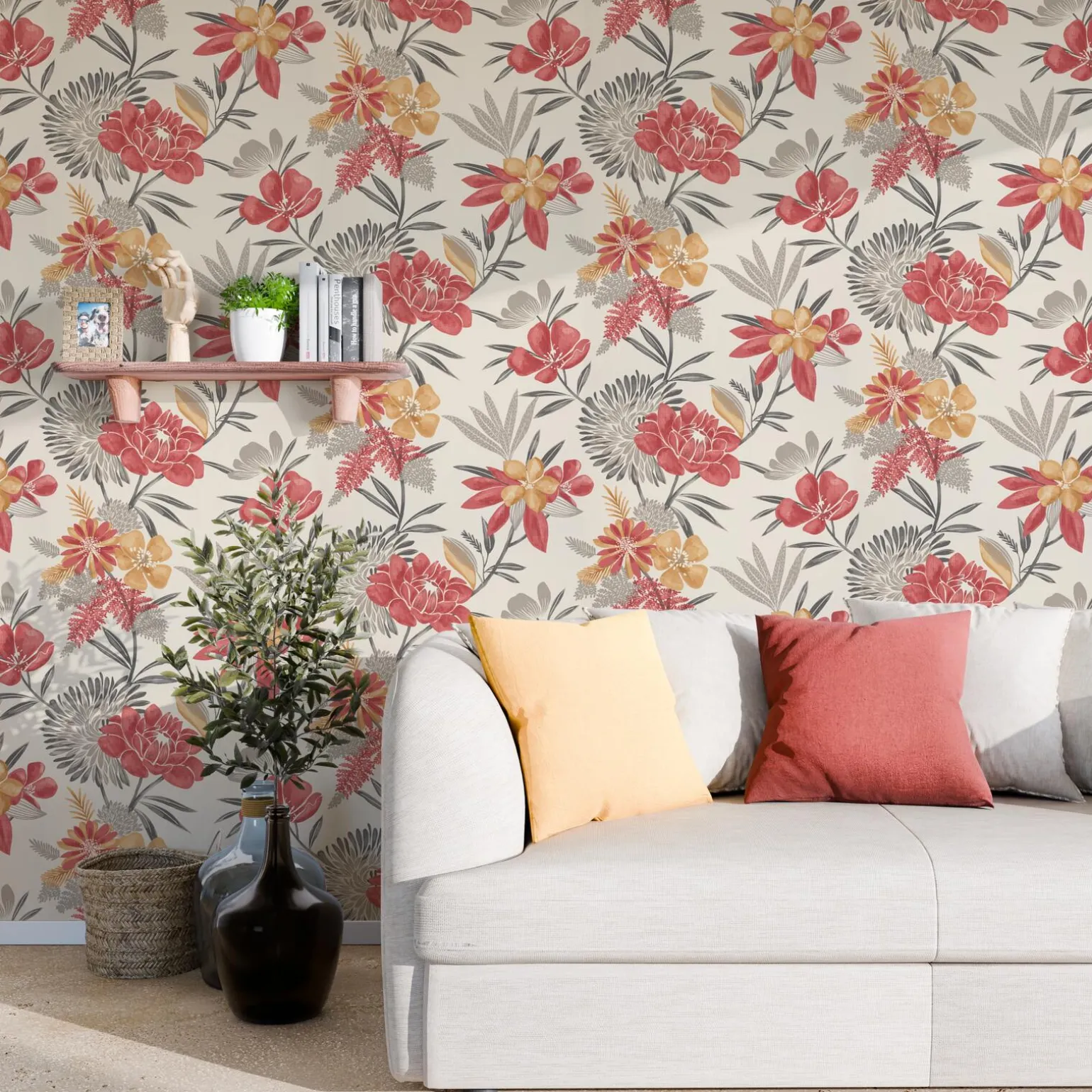 Papier peint intissé CLEOME coloris Blanc et rouge - 4MURS