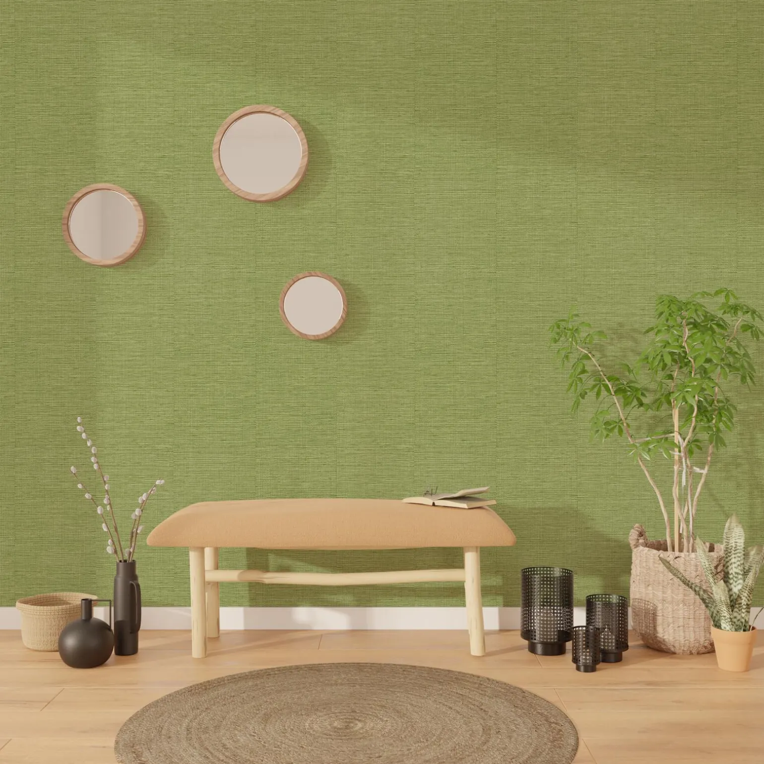 Papier peint intissé CURAÇAO coloris vert bambou - 4MURS