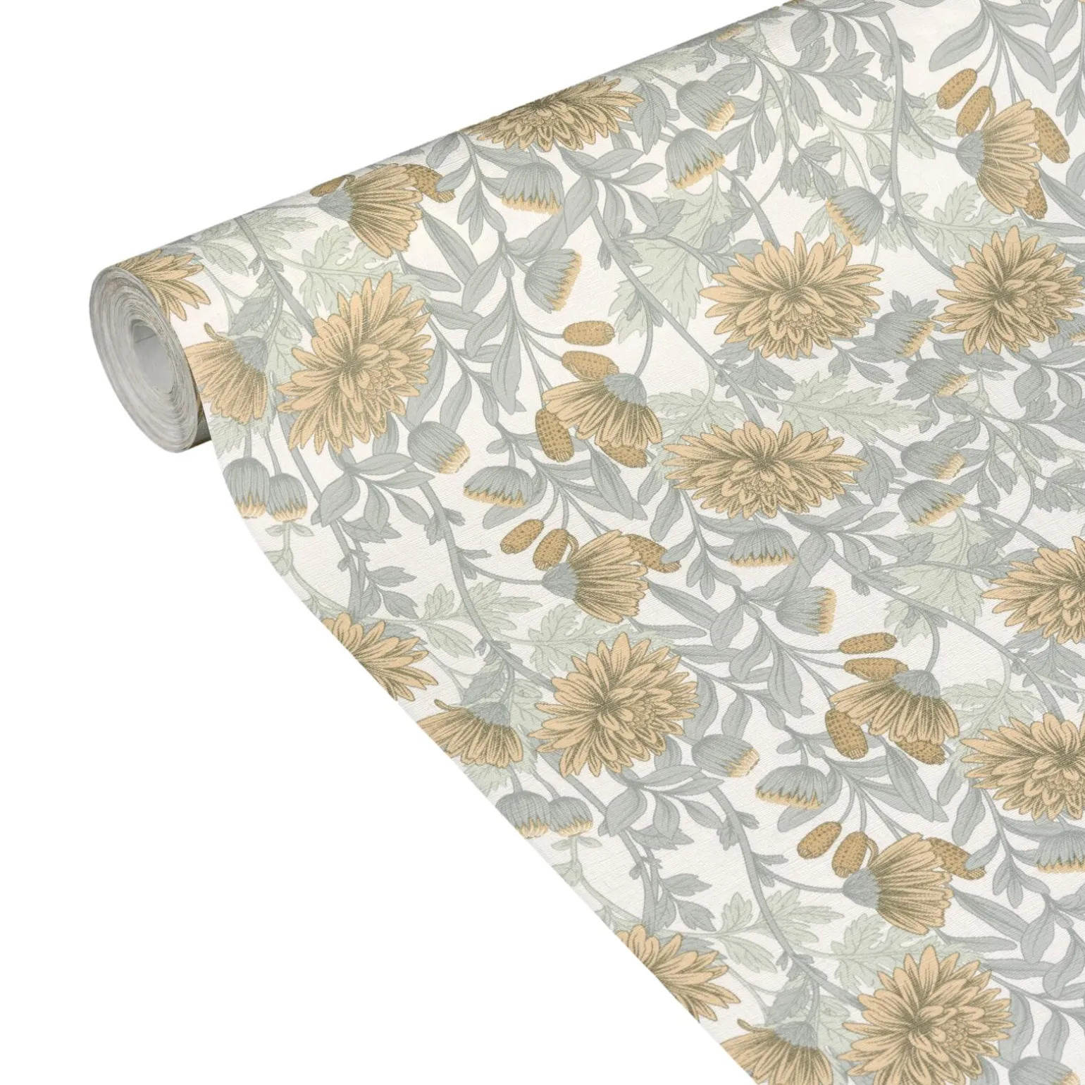 Papier peint intissé DAHLIA coloris vert de gris et ocre - 4MURS