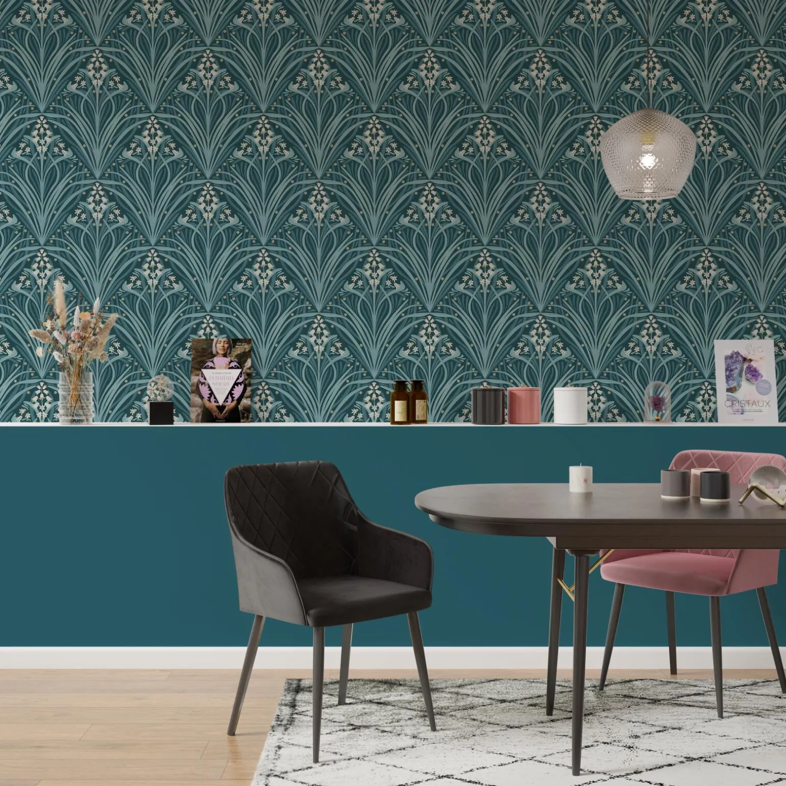 Papier peint intissé ELIZABETH coloris bleu paon - 4MURS