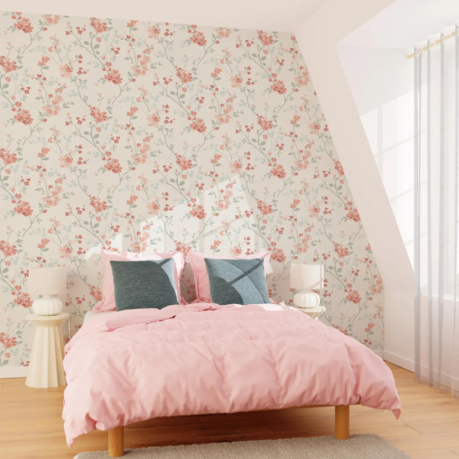 Papier peint intissé EMELIE coloris Rose et vert bleuté - 4MURS