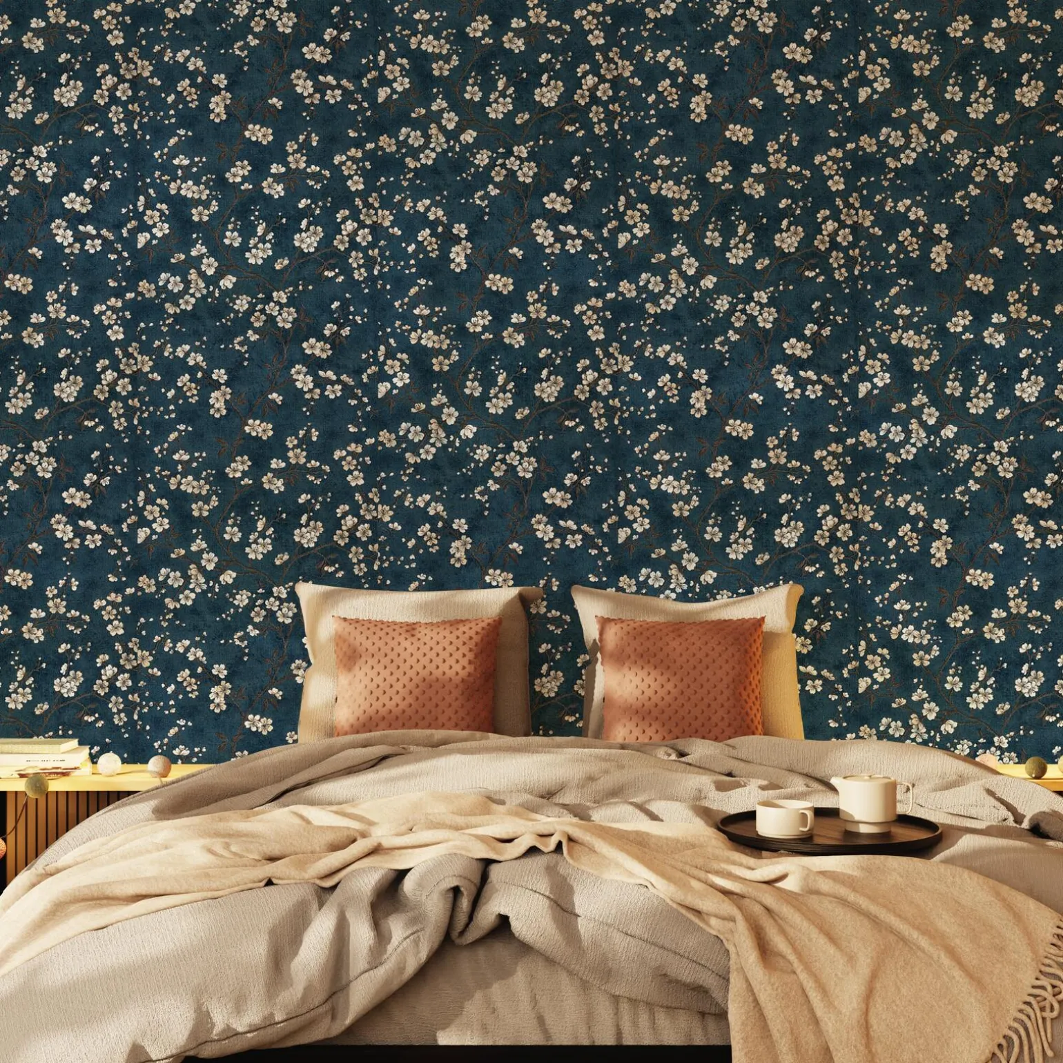 Papier peint intissé FLORENTINE BLOSSOM coloris bluestone - 4MURS