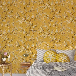 Papier peint intissé FLORENTINE BLOSSOM coloris safran - 4MURS