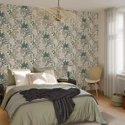 Papier peint intissé JOHANNA coloris jaune d'or et vert - 4MURS