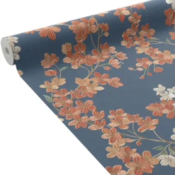 Papier peint intissé LYSIA coloris bleu foncé et rouge - 4MURS