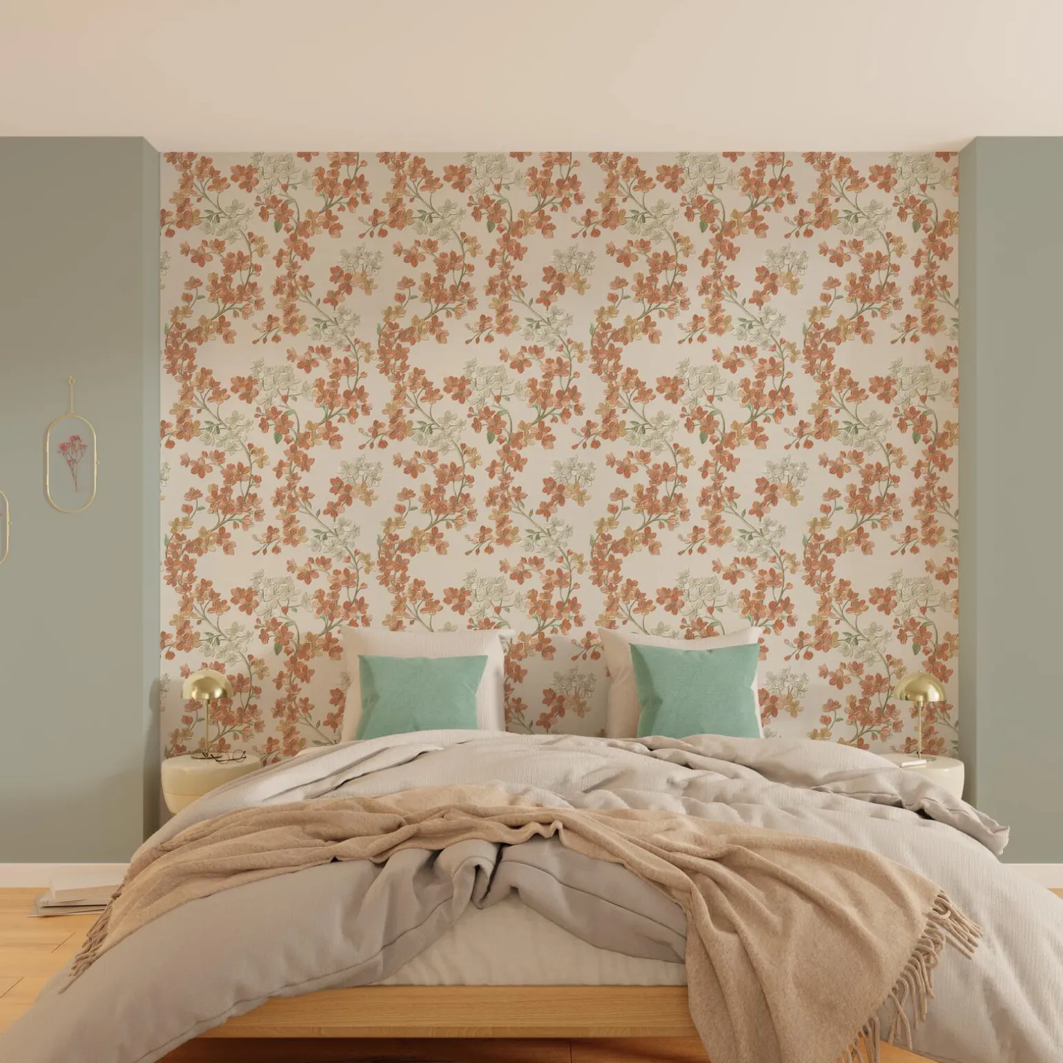 Papier peint intissé LYSIA coloris beige et rose orangé - 4MURS