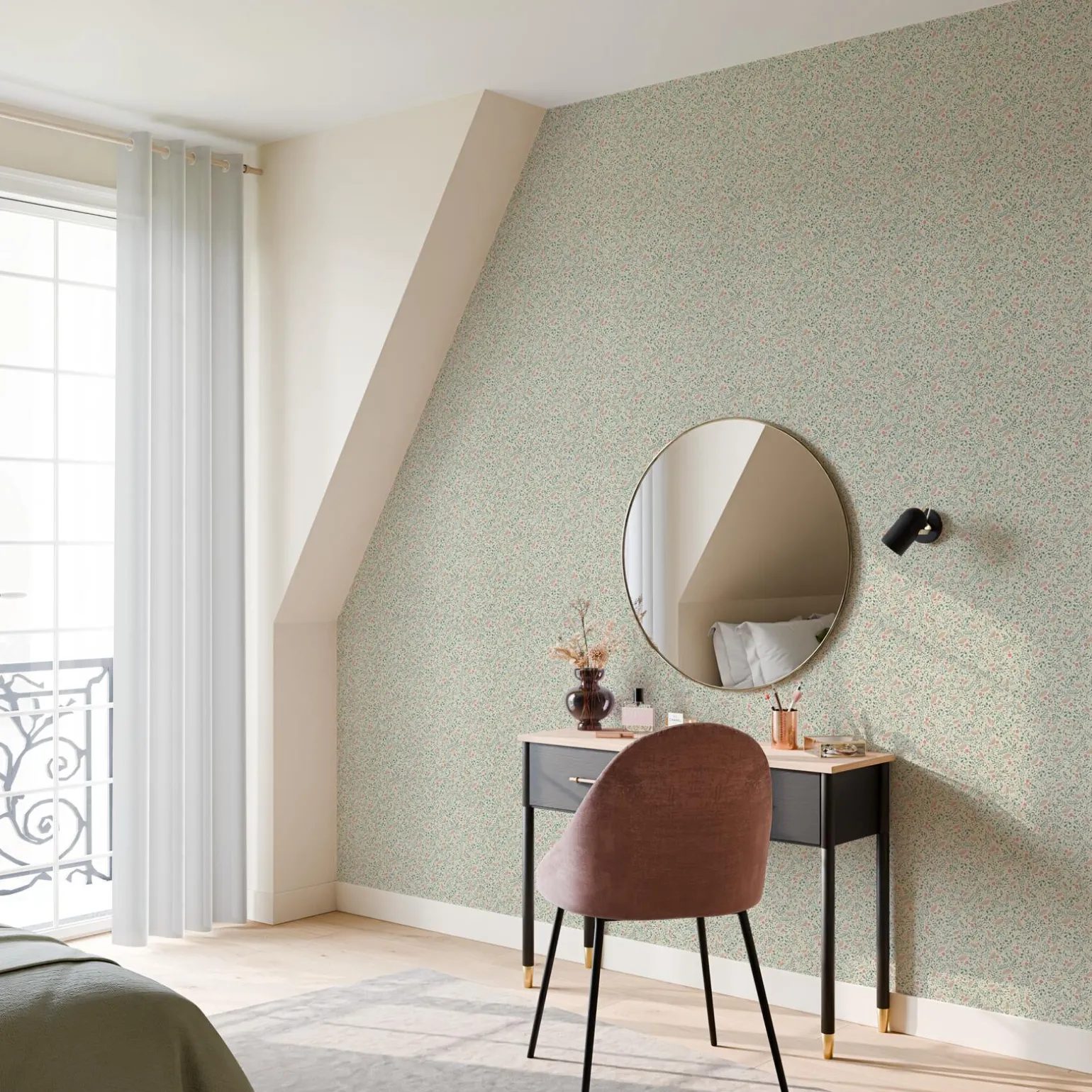 Papier peint intissé NAOMI coloris vert et rose - 4MURS