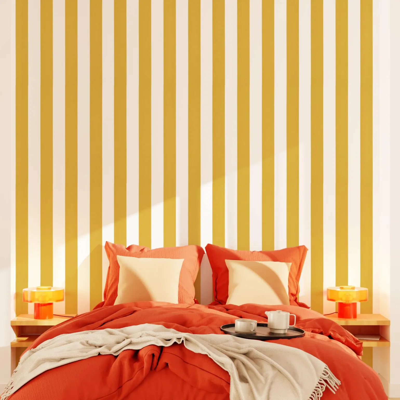 Papier peint intissé OPAL STRIPE jaune moutarde et blanc - 4MURS