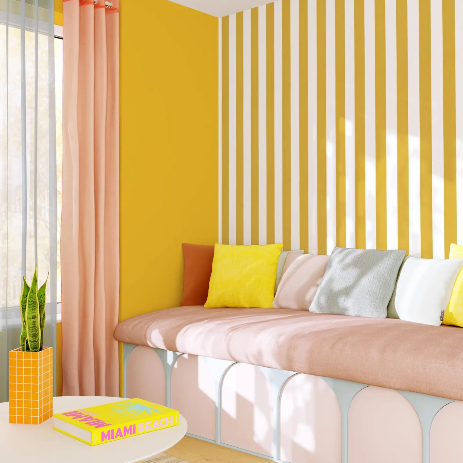 Papier peint intissé OPAL STRIPE jaune moutarde et blanc - 4MURS