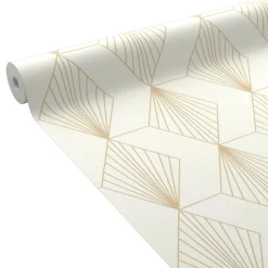 Papier peint intissé pré-encollé ORIANE blanc et doré - 4MURS