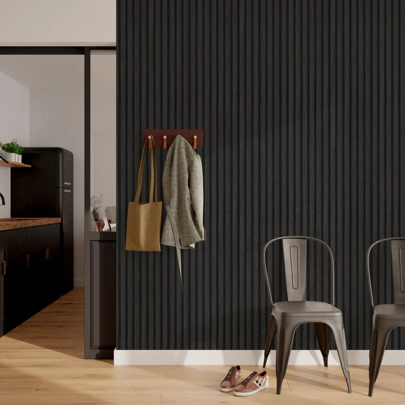 Papier peint intissé TASSEAUX coloris gris anthracite - 4MURS