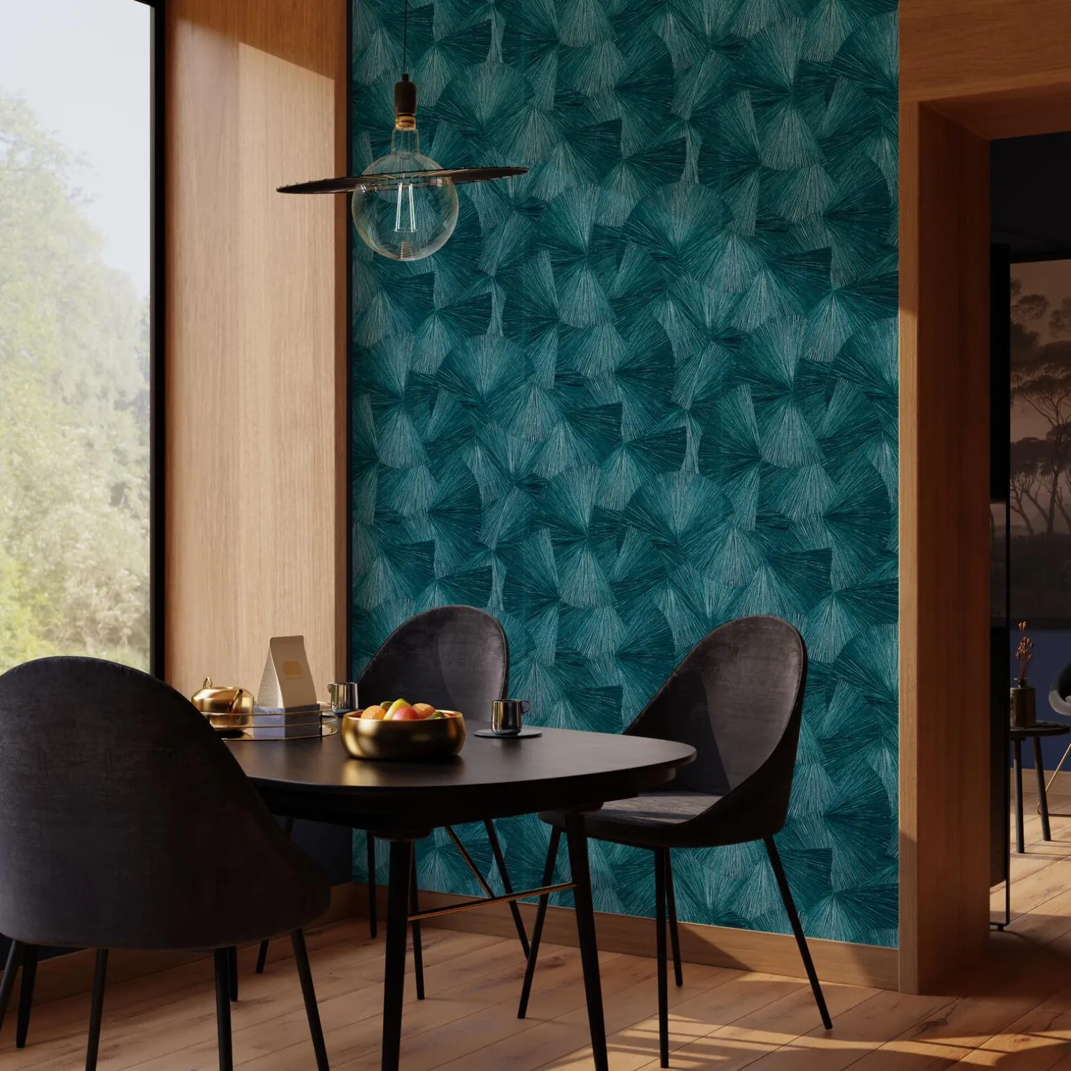 Papier peint intissé YANG coloris bleu paon - 4MURS