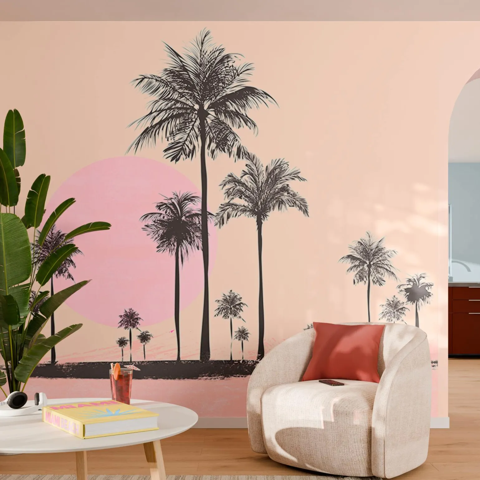 Papier peint panoramique XL MIAMI WALK 400 x 270 cm rose abricot