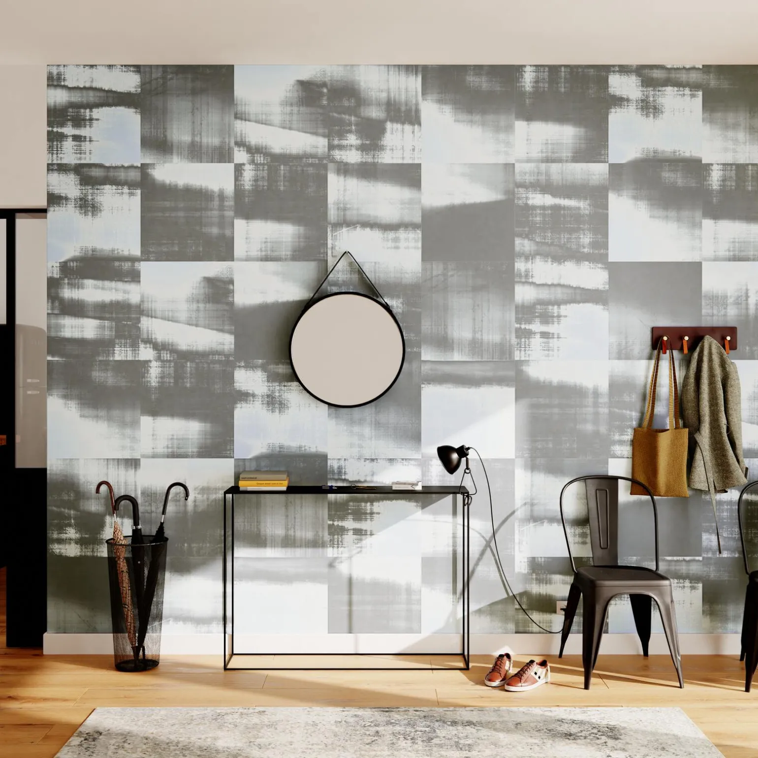 Papier peint panoramique XL PATCHY 400 x 270 cm bleu clair grisé