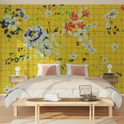 Papier peint panoramique XL FLAID 400 x 270 cm jaune bouton d'or