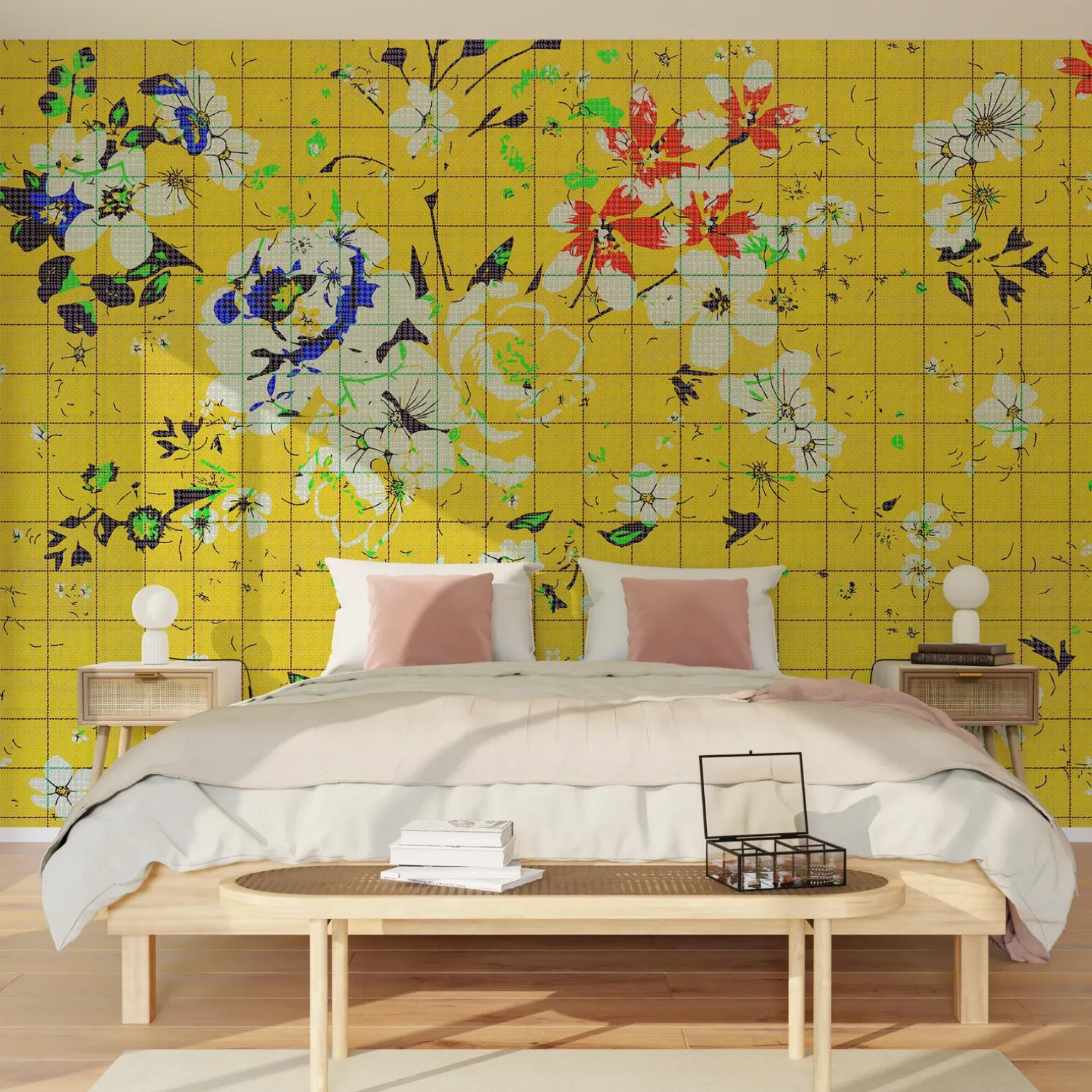 Papier peint panoramique XL FLAID 400 x 270 cm jaune bouton d'or