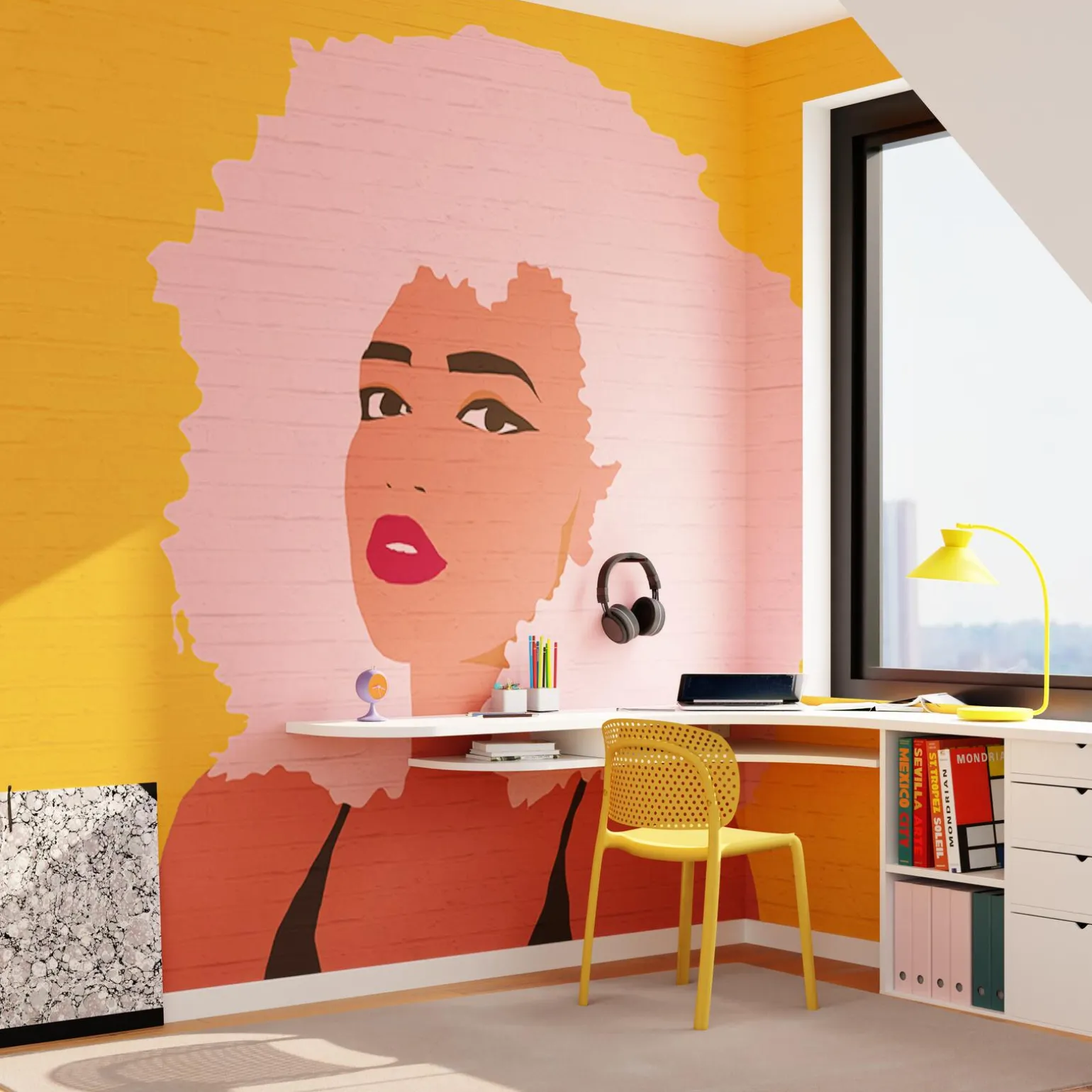 Papier peint panoramique XL BILLIE 400 x 270 cm ocre et rose - 4MURS