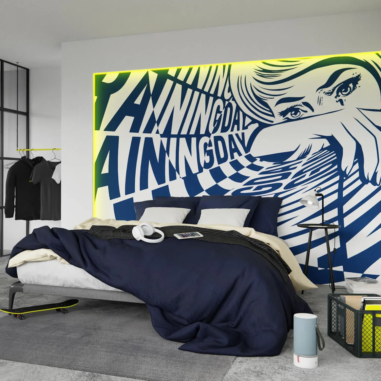 Papier peint panoramique XL RAINING DAY X NAIRONE 360 x 270 cm bleu jean