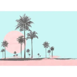 Papier peint panoramique XL MIAMI WALK 400 x 270 cm bleu turquoise et rose poudré