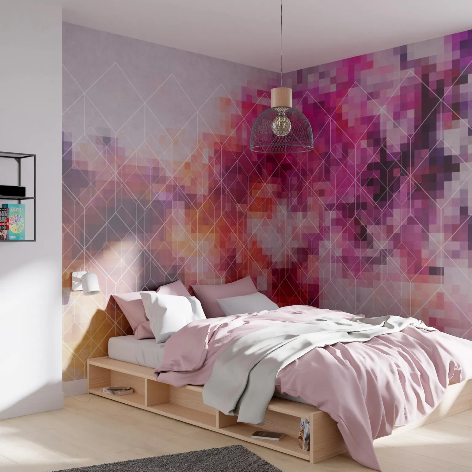 Papier peint panoramique XL PIXELCOLORS 400 x 270 cm rose fuchsia et orange sanguine