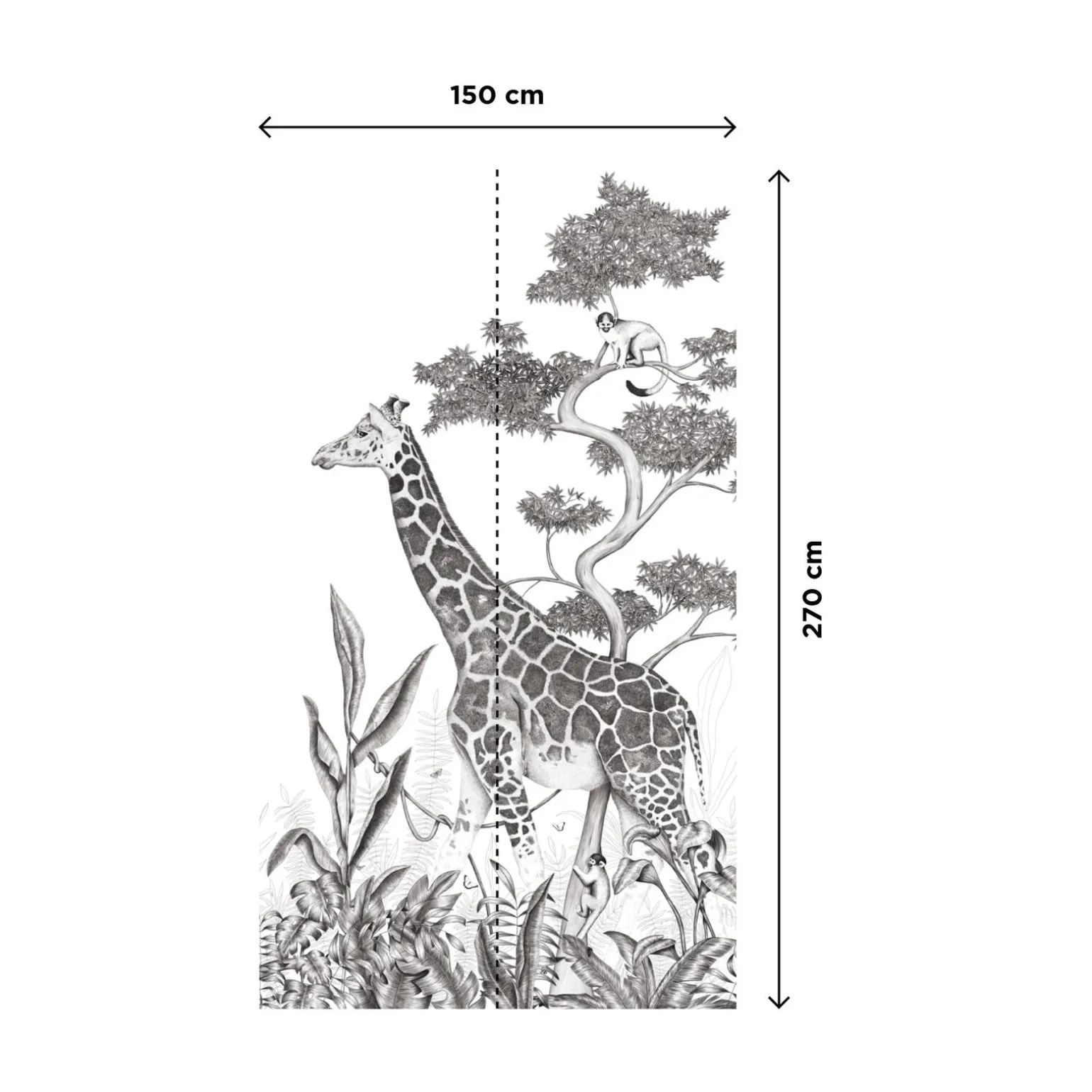 Papier peint panoramique L BLACK JUNGLE GIRAFE 150 x 270 cm - 4MURS