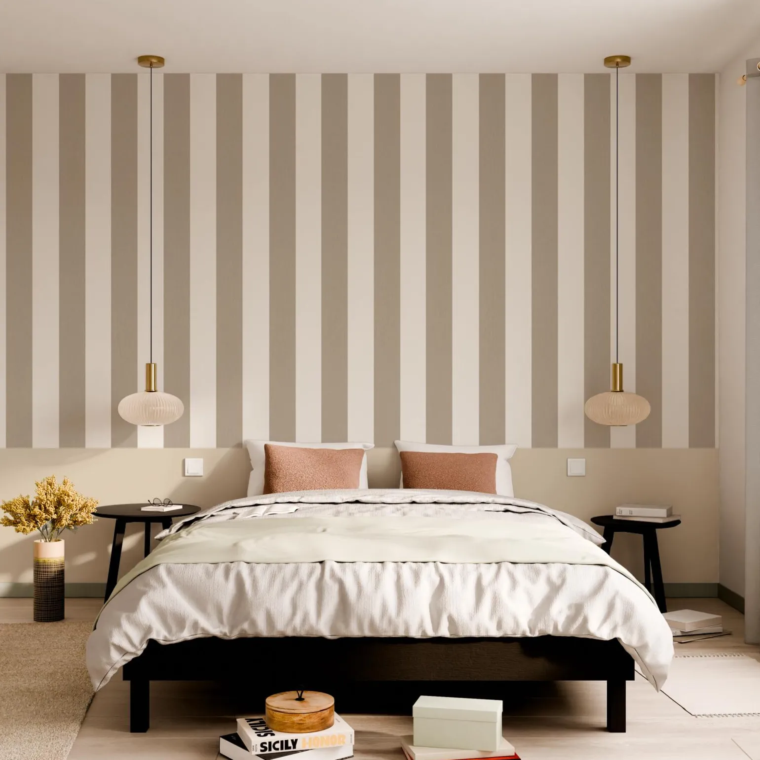 Papier peint vinyle PODIUM STRIPE coloris praline - 4MURS