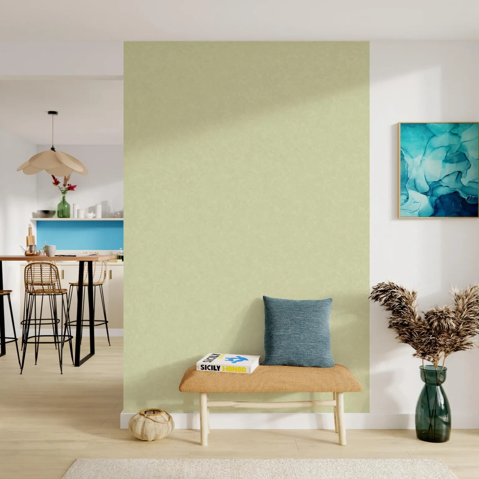 Papier peint vinyle SYDNEY coloris vert amande - 4MURS