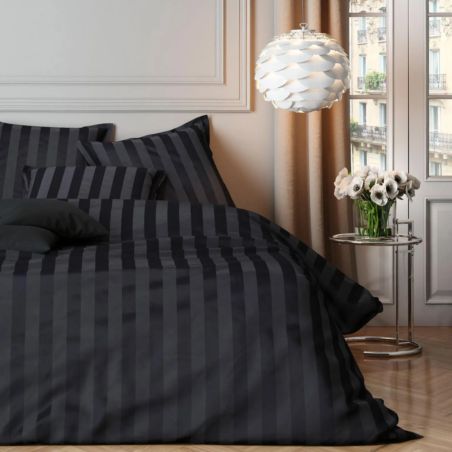 Parure de lit en satin de coton BONE anthracite 240 x 220 cm - 4MURS